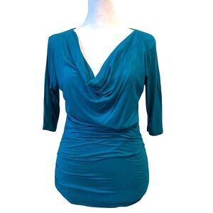 Green Envelope Elegant Blue Fitted Draped Neckline Half Sleeve Size SM